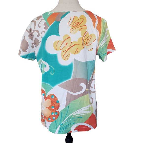 CT704 Chico's Additions Floral Short Sleeve V-neck Top M - Picture 5 of 5